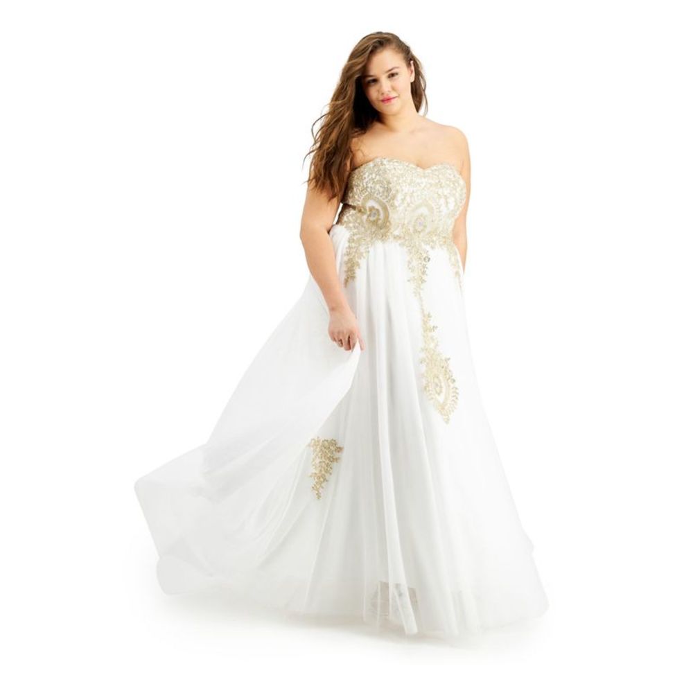 SAY YES TO THE PROM Womens Ivory Full-Length Formal Fit + Flare Dress Plus 18W